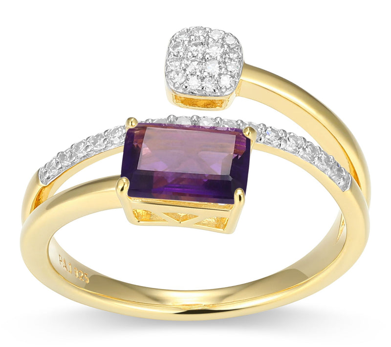 LuxLab Grown Birthstone & Diamond Bypass Ring, 18K Gold Plated — View 9