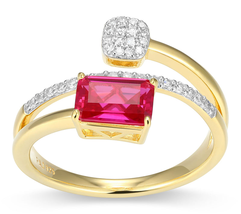 LuxLab Grown Birthstone & Diamond Bypass Ring, 18K Gold Plated — View 13