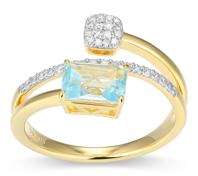 LuxLab Grown Birthstone & Diamond Bypass Ring, 18K Gold Plated — View 7