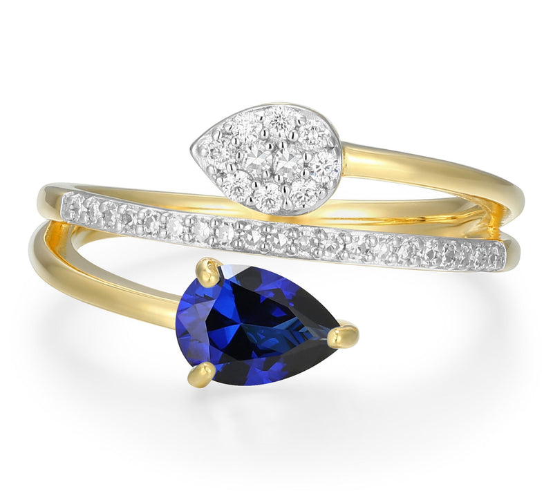 LuxLab Grown Pear Birthstone & Diamond Bypass R ing, 18K Plate — View 2