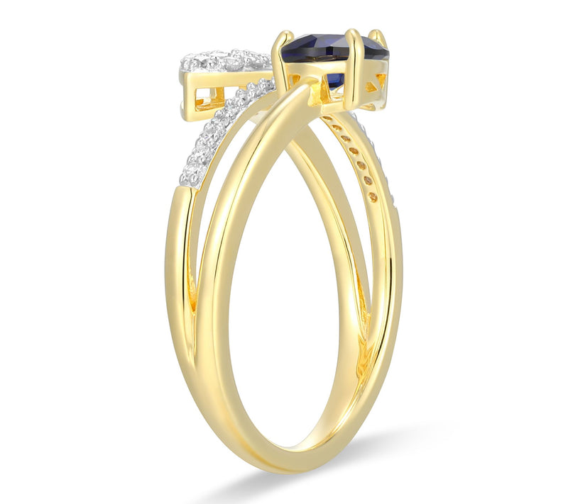LuxLab Grown Pear Birthstone & Diamond Bypass R ing, 18K Plate — View 4