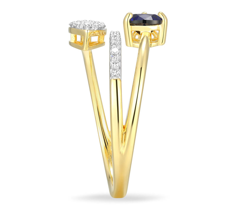 LuxLab Grown Pear Birthstone & Diamond Bypass R ing, 18K Plate — View 5