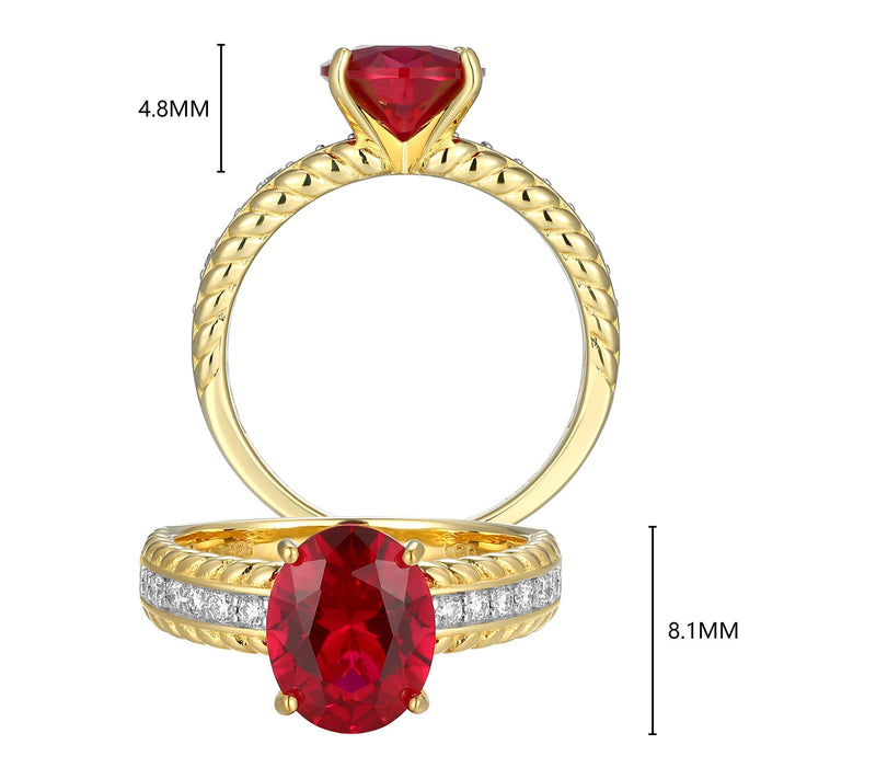 LuxLab Grown 2.90 cttw Ruby & Diamond Ring, 18K  Gold Plated — View 3