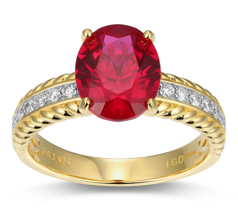LuxLab Grown 2.90 cttw Ruby & Diamond Ring, 18K  Gold Plated — Main view