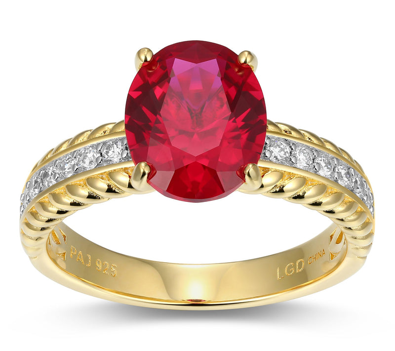 LuxLab Grown 2.90 cttw Ruby & Diamond Ring, 18K  Gold Plated — View 4
