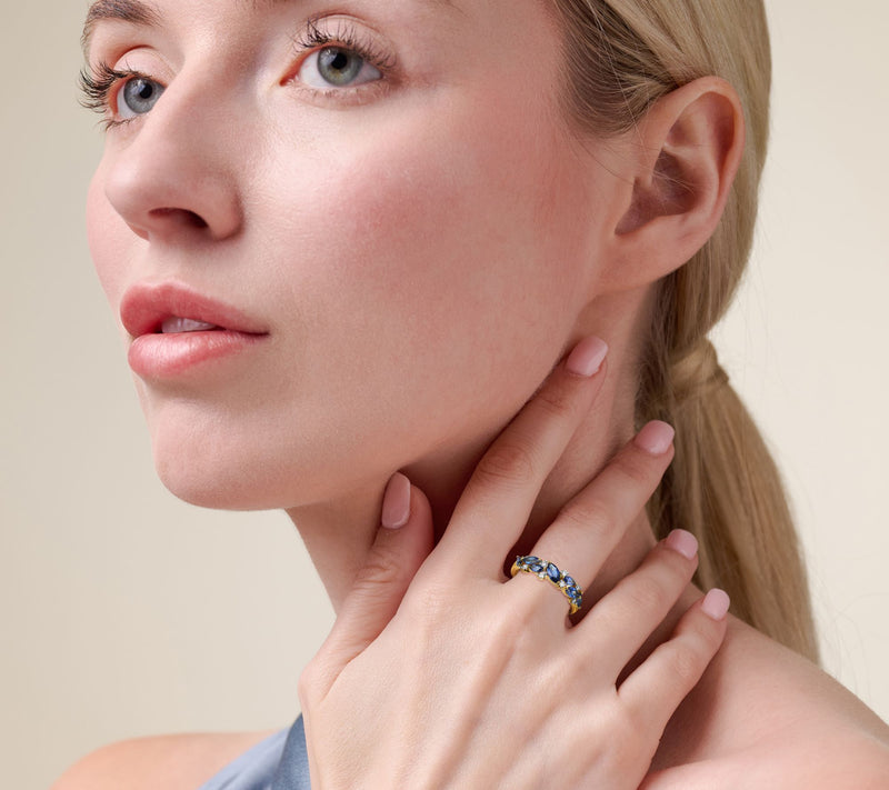 LuxLab Grown Gemstone & Diamond Cluster Ring, 1 8K Gold Plated — View 2