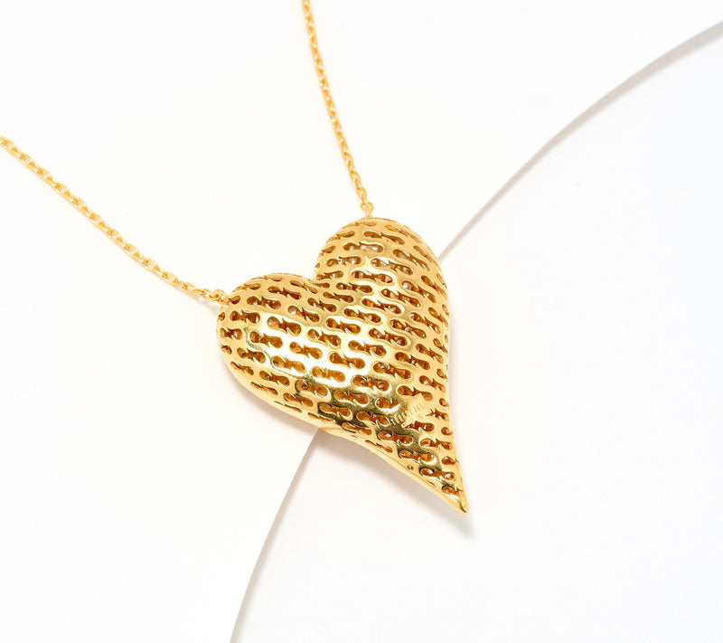 Diamonique x Jennifer Miller Puffy Elongated Heart Necklace, Sterling Silver — View 2