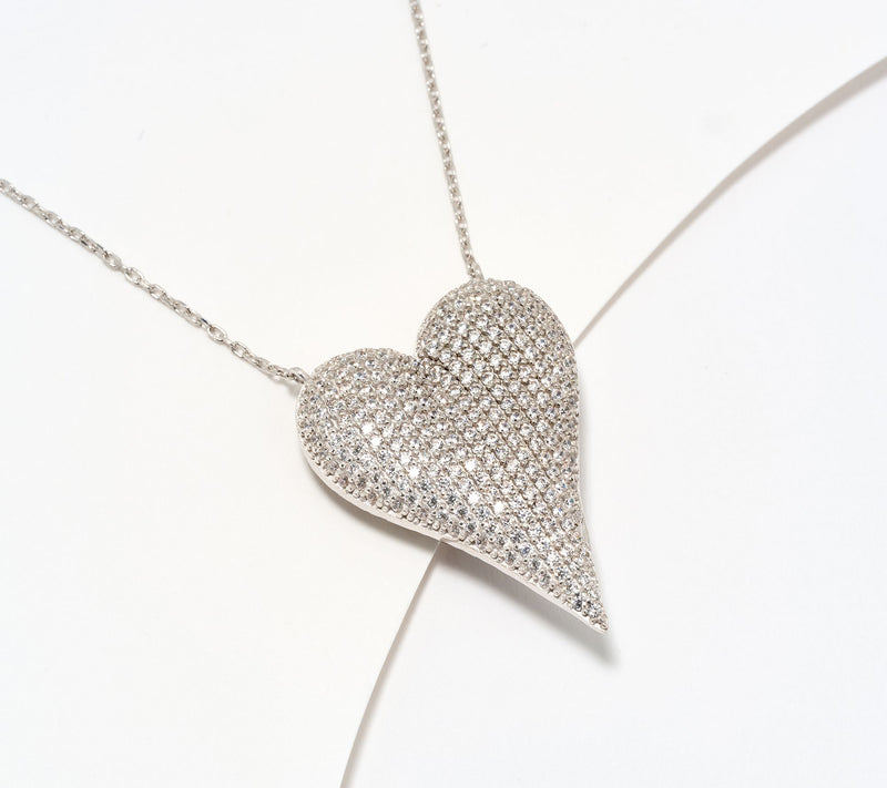 Diamonique x Jennifer Miller Puffy Elongated Heart Necklace, Sterling Silver — View 8