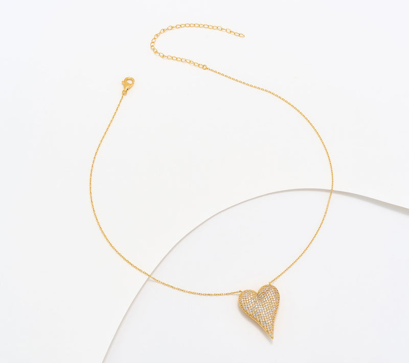 Diamonique x Jennifer Miller Puffy Elongated Heart Necklace, Sterling Silver — View 3