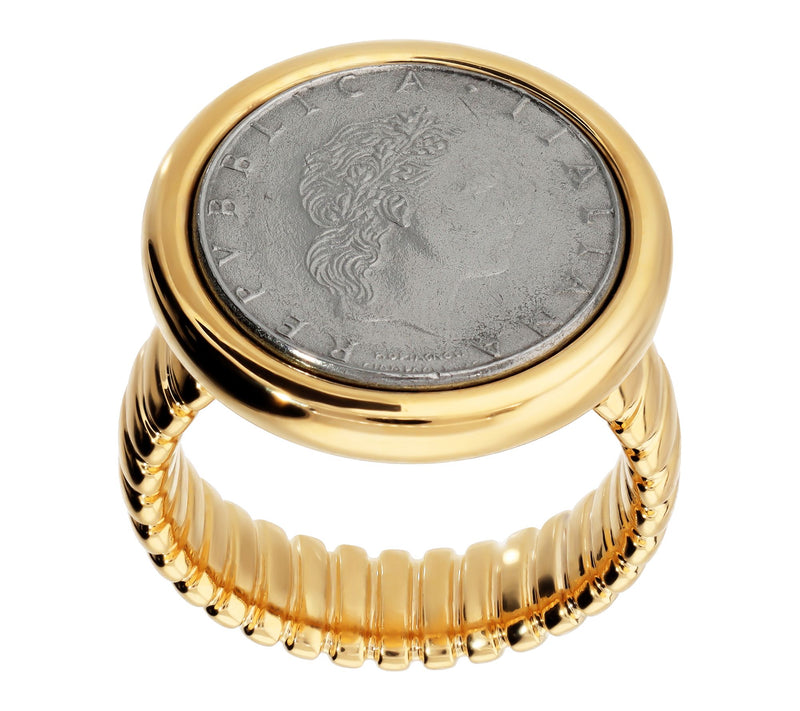 BellaOro Mini Tubogas 50 Lira Coin Ring, 14K Gold Over Resin — View 6