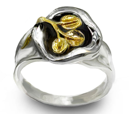 Hagit Sterling & 14K Gold Fossilized Leaf Ring