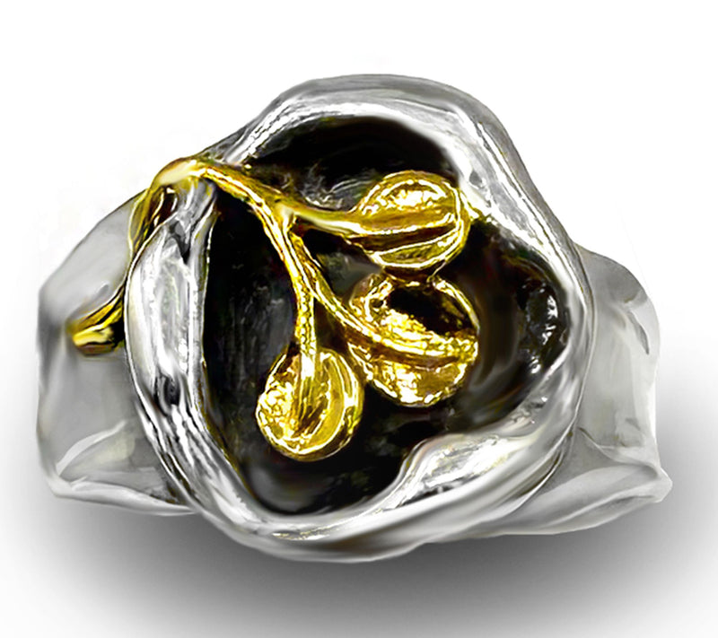 Hagit Sterling & 14K Gold Fossilized Leaf Ring — View 2