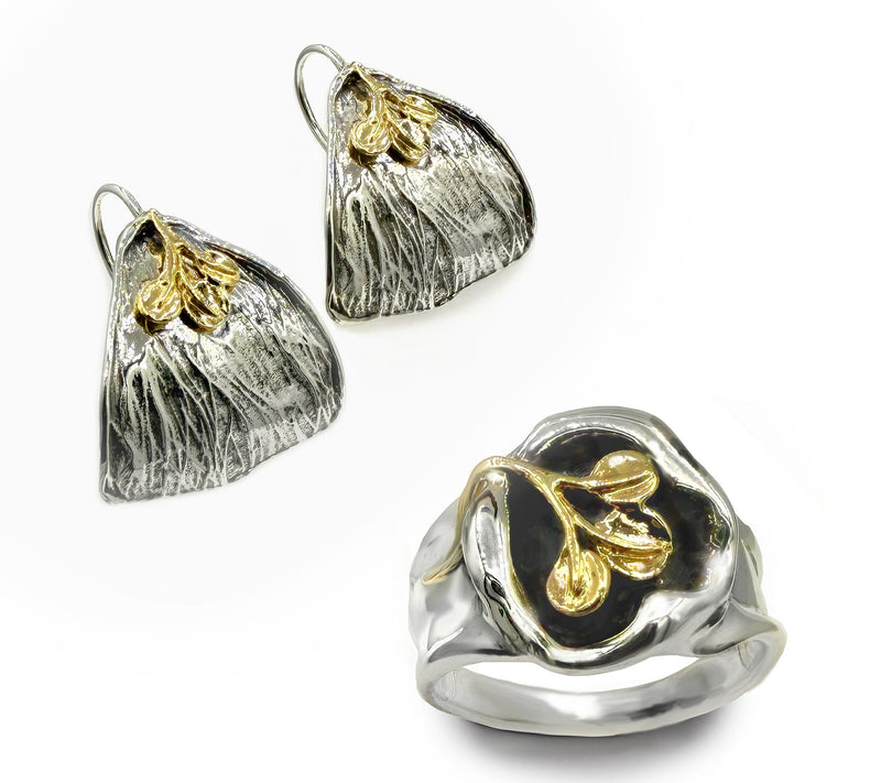 Hagit Sterling & 14K Gold Fossilized Leaf Ring — View 6