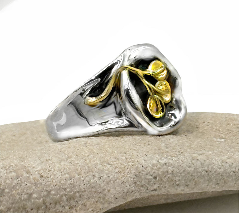 Hagit Sterling & 14K Gold Fossilized Leaf Ring — View 3