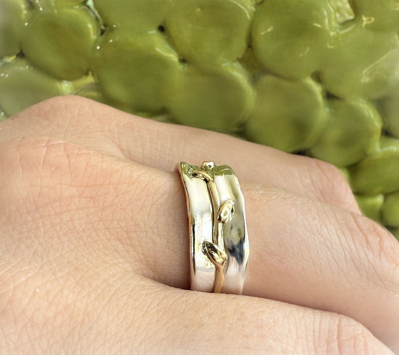 Hagit Sterling &14K Gold Laurel Bay Leaf Band Ring — View 3
