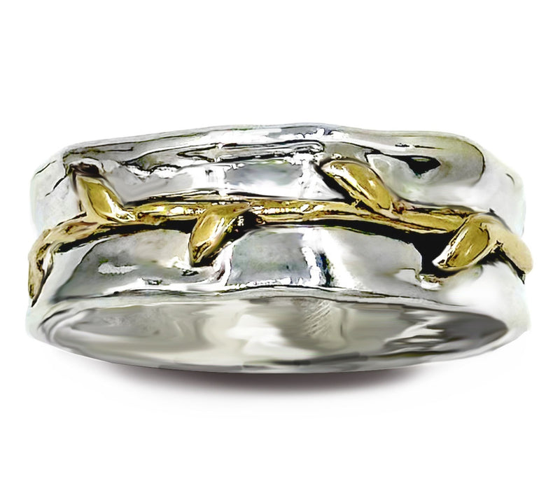 Hagit Sterling &14K Gold Laurel Bay Leaf Band Ring — View 2