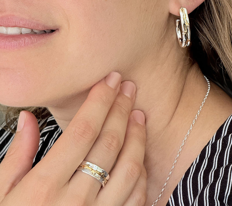 Hagit Sterling &14K Gold Laurel Bay Leaf Band Ring — View 4