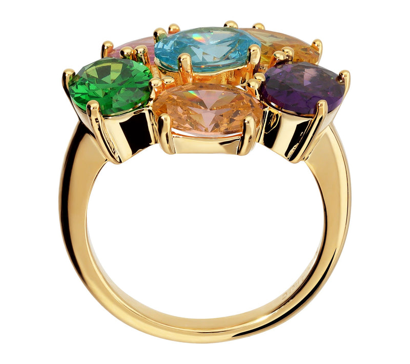 Diamonique x Bronzo Italia Cocktail Ring, 18K Gold Plated — View 3