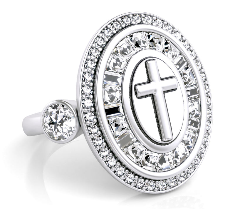 Diamonique 2.55 cttw Oval Design Cross Ring, Sterling Silver — View 8