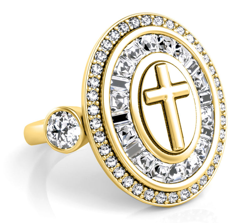 Diamonique 2.55 cttw Oval Design Cross Ring, Sterling Silver — View 9
