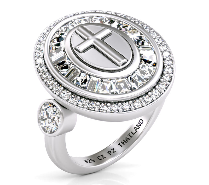 Diamonique 2.55 cttw Oval Design Cross Ring, Sterling Silver — View 2