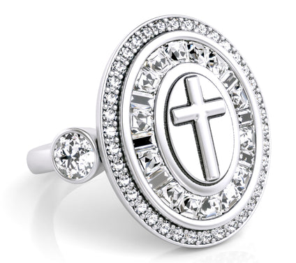 Diamonique 2.55 cttw Oval Design Cross Ring, Sterling Silver