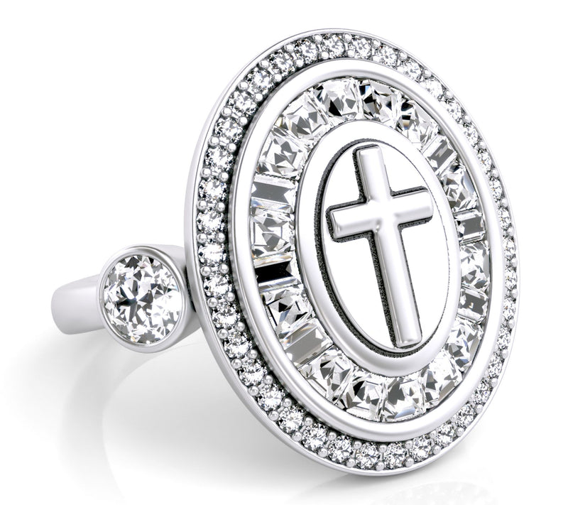 Diamonique 2.55 cttw Oval Design Cross Ring, Sterling Silver — Main view