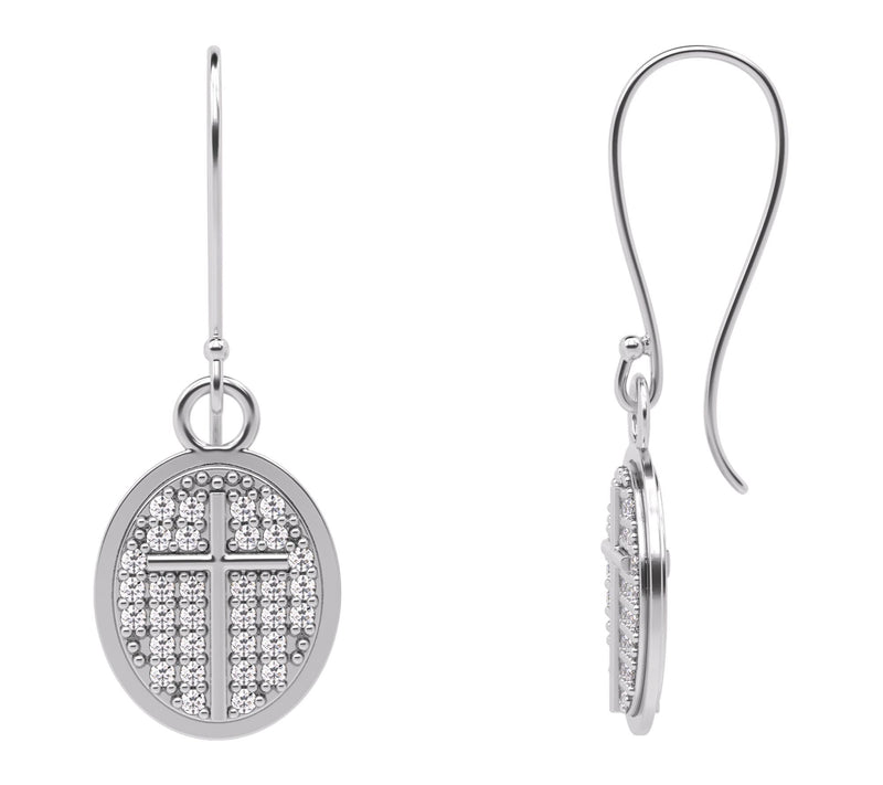 Diamonique Oval Design Cross Dangle Earrings, Sterling — View 2