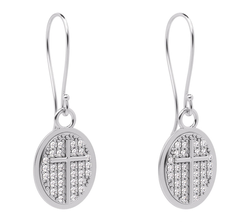 Diamonique Oval Design Cross Dangle Earrings, Sterling — View 8