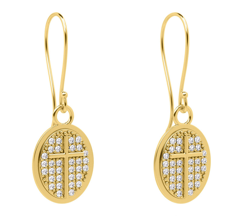 Diamonique Oval Design Cross Dangle Earrings, Sterling — View 9