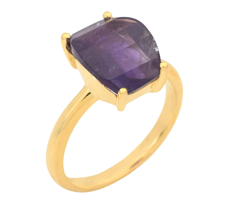 Affinity Gems Fancy Cut Amethyst Solitaire Ring, 14K Plated — Main view