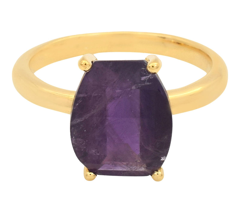 Affinity Gems Fancy Cut Amethyst Solitaire Ring, 14K Plated — View 2