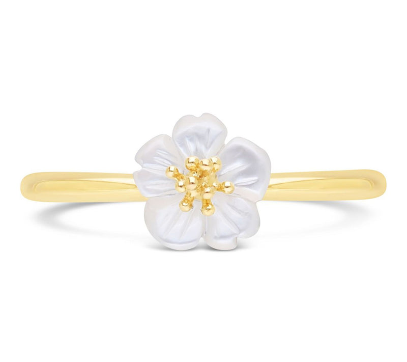 Ariva 18K Gold Clad Mother of Pearl Pansy Ring — Main view