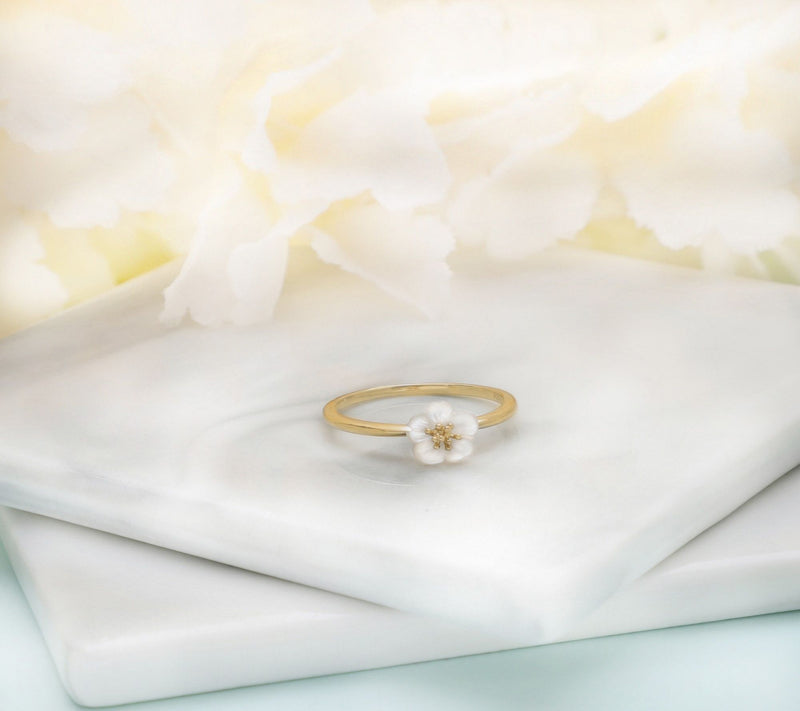 Ariva 18K Gold Clad Mother of Pearl Pansy Ring — View 5
