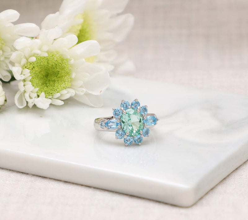 Ariva Sterling Silver Blue Topaz & Green SpinelAlyssa Ring — View 4