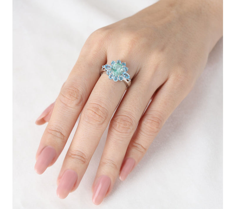 Ariva Sterling Silver Blue Topaz & Green SpinelAlyssa Ring — View 5