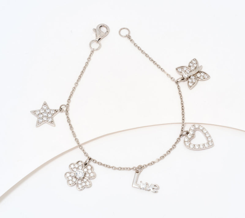 Diamonique x Kathy Levine So Charming Charm Bracelet, Sterling Silver — View 5