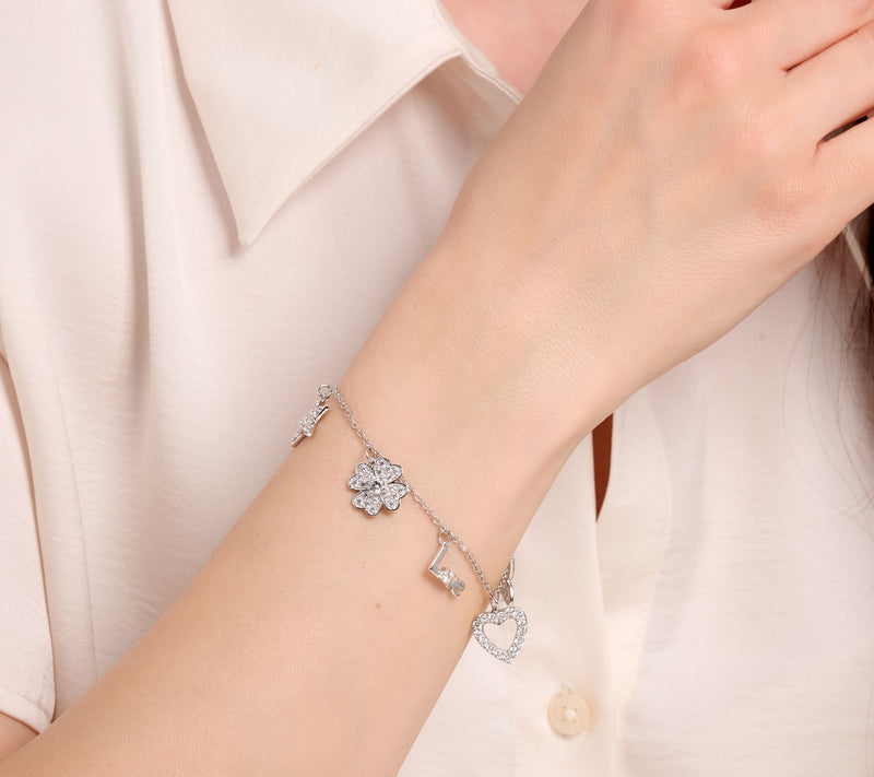 Diamonique x Kathy Levine So Charming Charm Bracelet, Sterling Silver — View 3