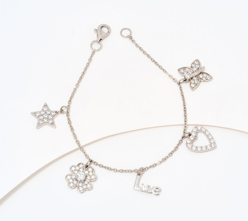 Diamonique x Kathy Levine So Charming Charm Bracelet, Sterling Silver — Main view