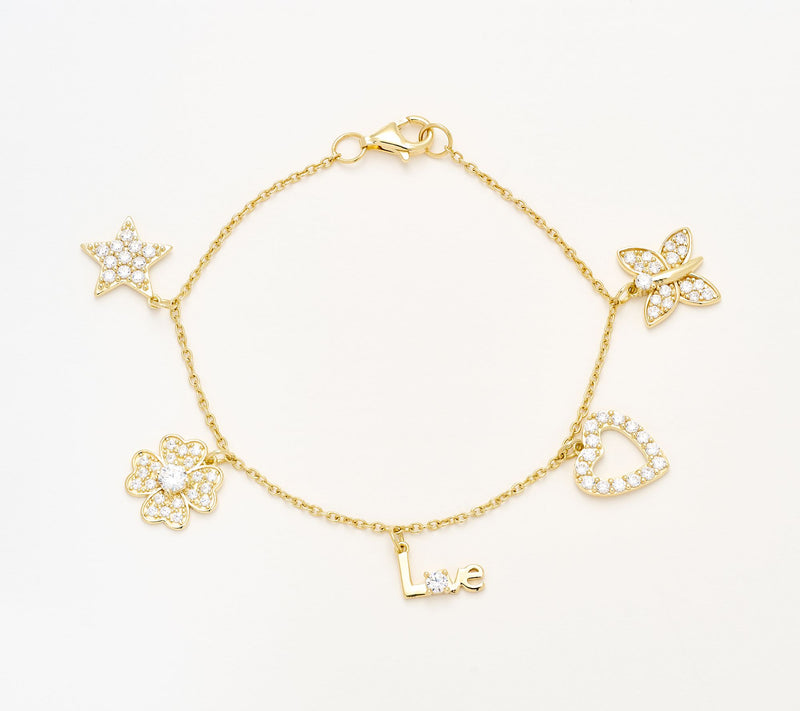Diamonique x Kathy Levine So Charming Charm Bracelet, 14K Gold Plated — Main view