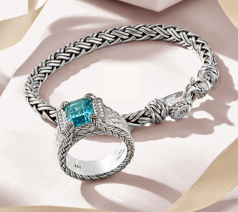 JAI Sterling Silver Legacy Woven Gemstone and Diamond Ring — View 6
