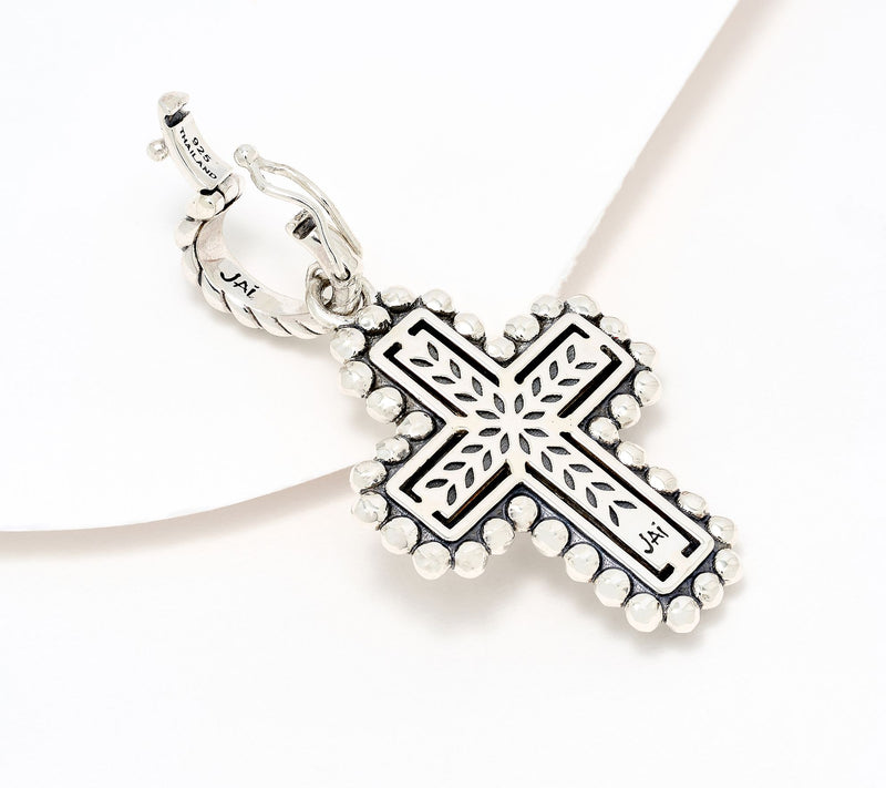 JAI Sterling Silver Hammered Bead Cross Enhancer — View 2