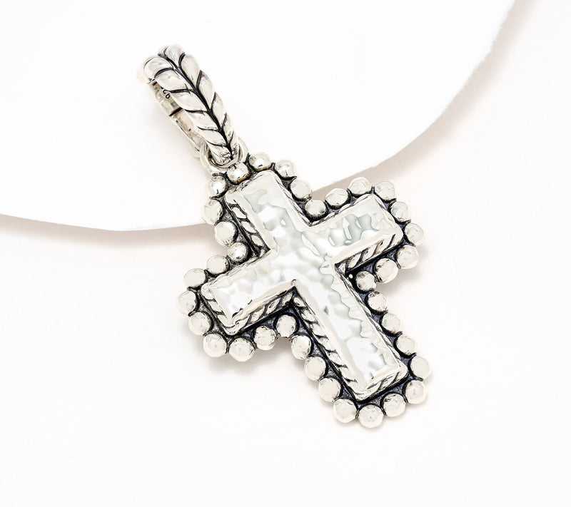 JAI Sterling Silver Hammered Bead Cross Enhancer — Main view