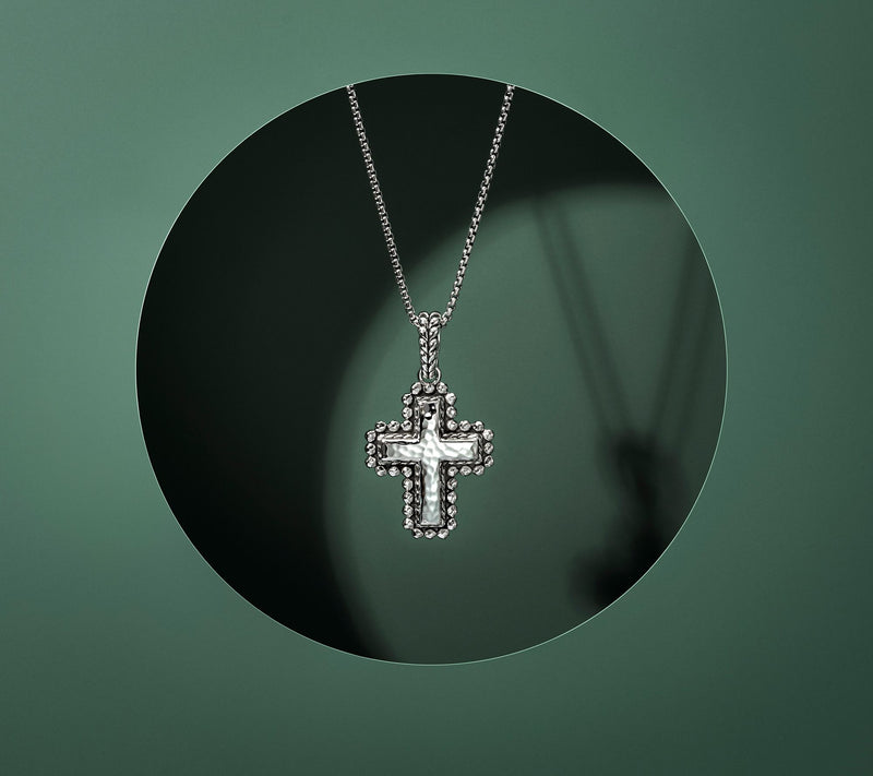 JAI Sterling Silver Hammered Bead Cross Enhancer — View 3