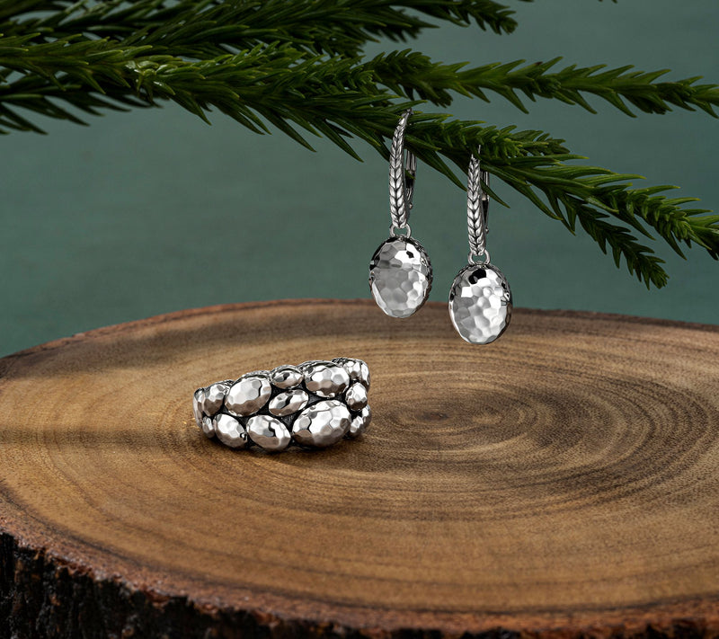 JAI Ireland Sterling Silver Hammered Cobblestone Earrings — View 3