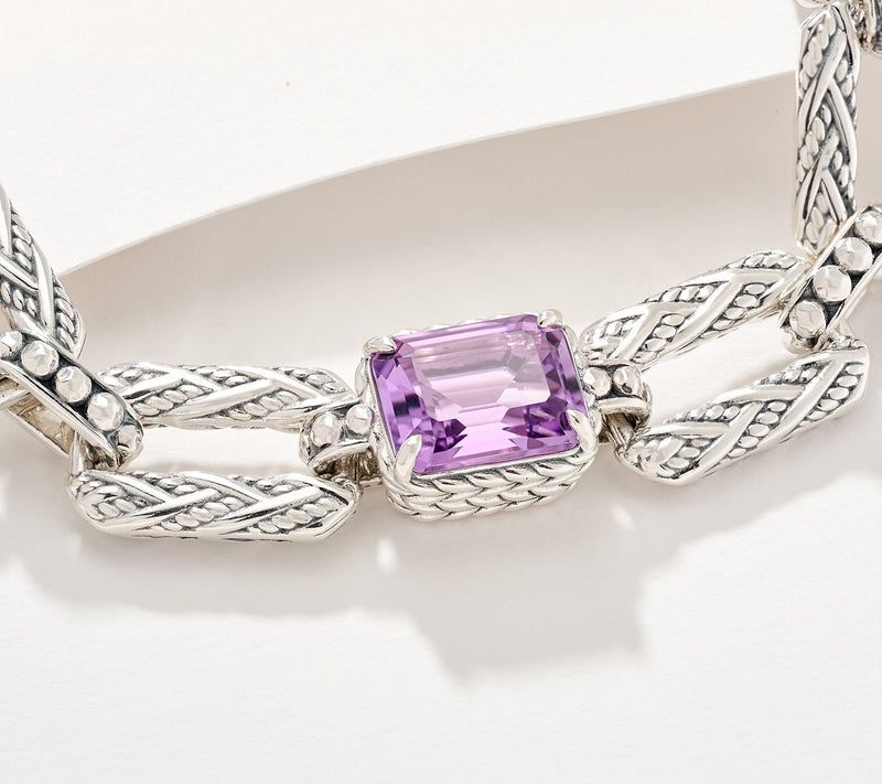 JAI Sterling Silver Legacy Woven Emerald Cut Gem Bracelet — View 2