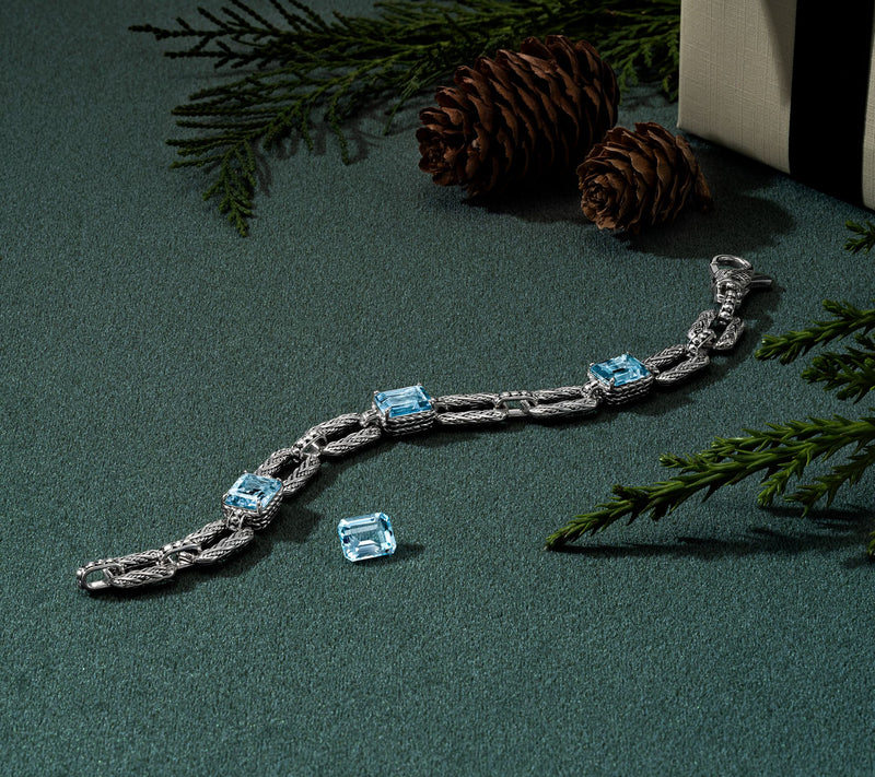 JAI Sterling Silver Legacy Woven Emerald Cut Gem Bracelet — View 5