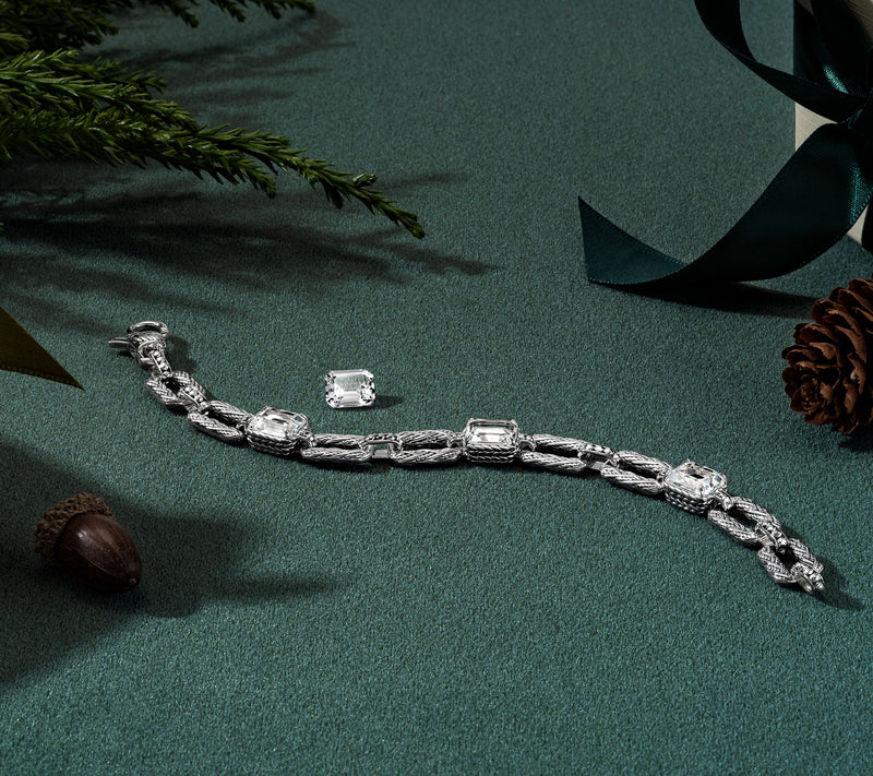 JAI Sterling Silver Legacy Woven Emerald Cut Gem Bracelet — View 8