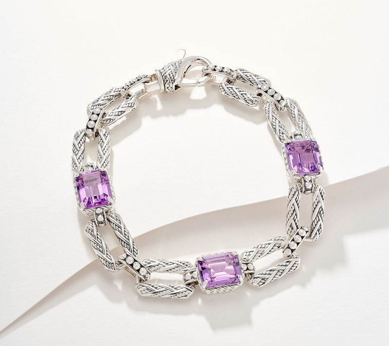JAI Sterling Silver Legacy Woven Emerald Cut Gem Bracelet — Main view