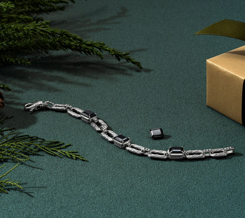 JAI Sterling Silver Legacy Woven Emerald Cut Gem Bracelet — View 7